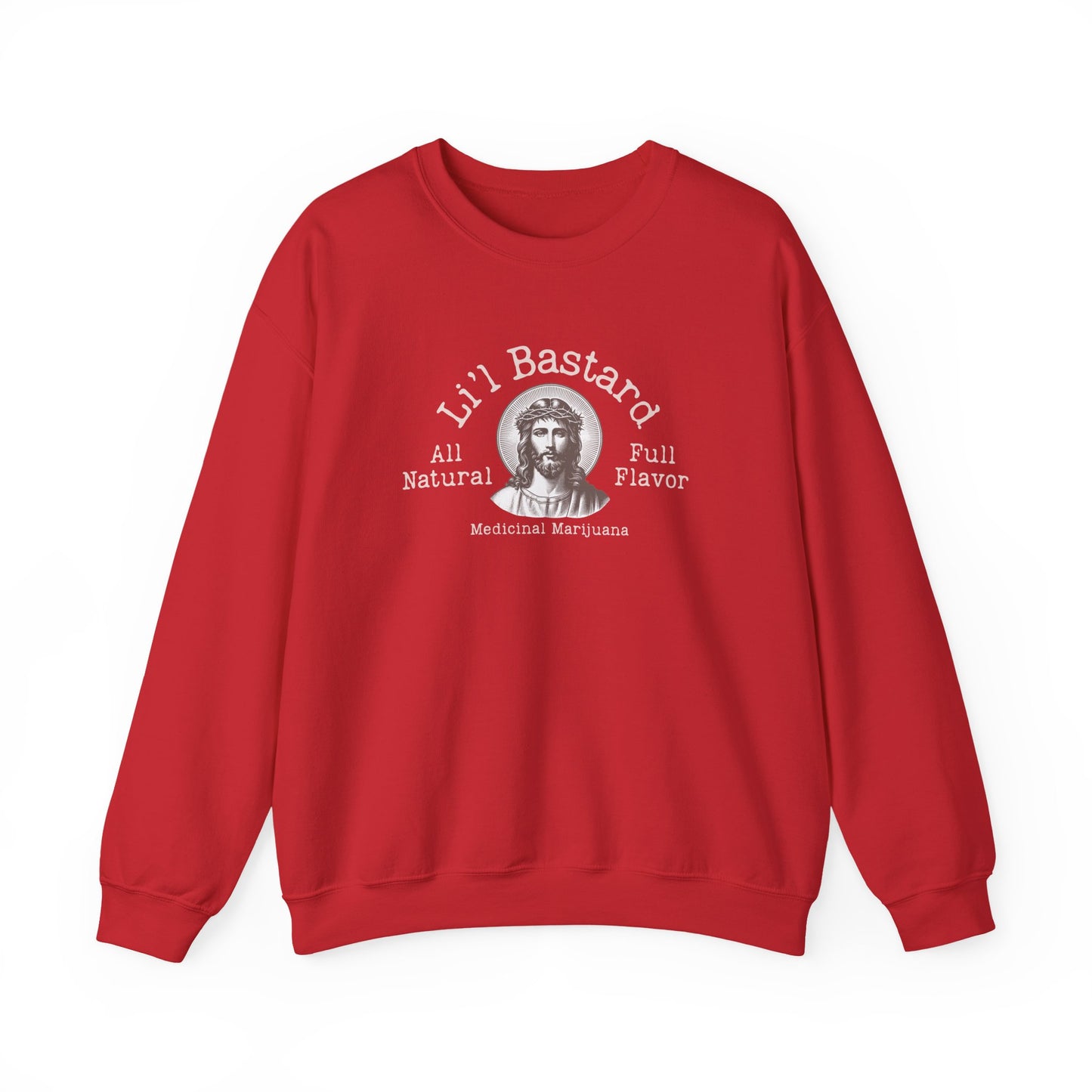 'Lil' Bastard' Jesus Marijuana Print, Perfect for Casual Style, Gift for Friends, Humor Apparel, Unisex Sweatshirt