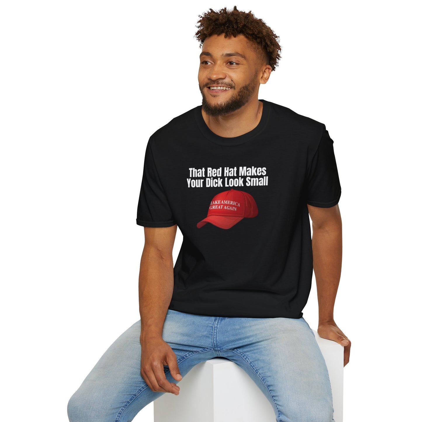 MAGA Hat = Small Dick Unisex Softstyle T-Shirt, Humorous Graphic Tee, Perfect for Parties, Gift for Friends, Fun Casual Wear, Comedy Apparel