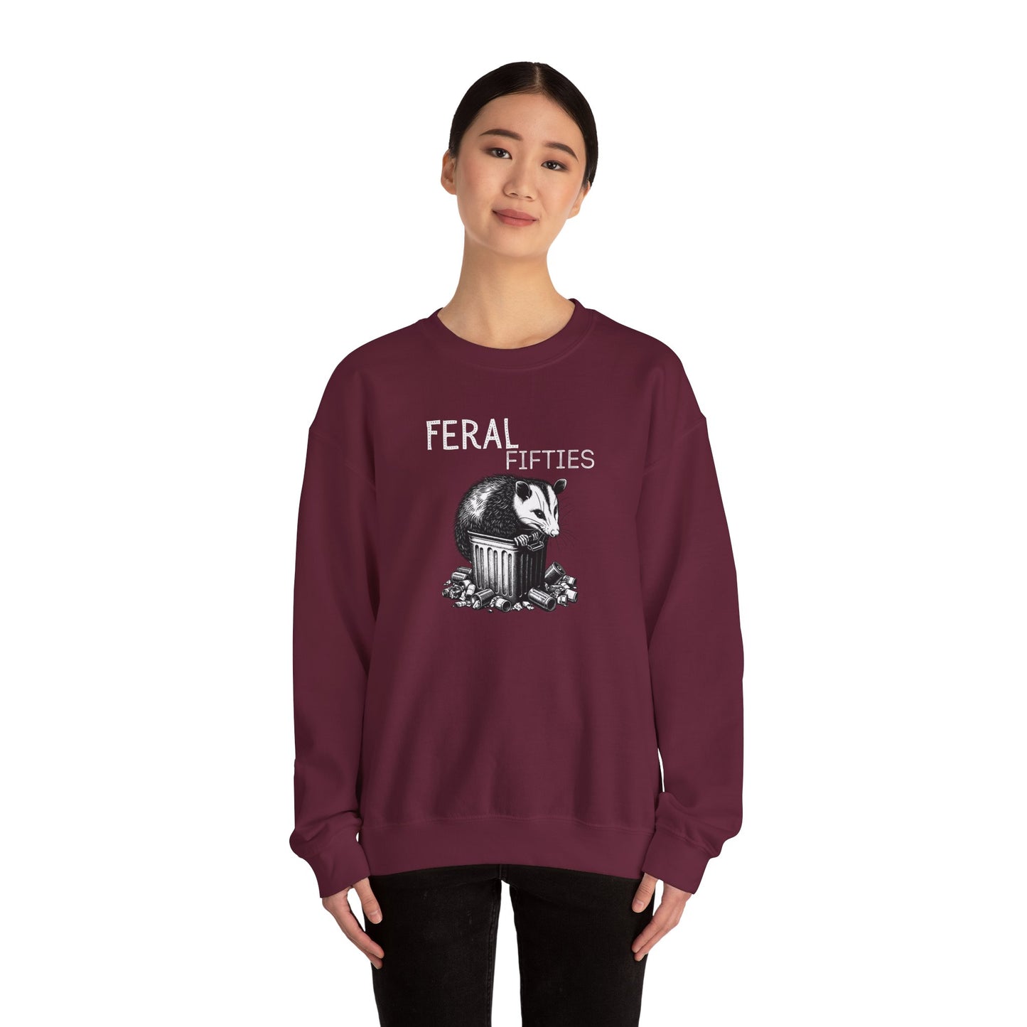 Feral Fifties Crewneck Sweatshirt, Funny Animal Sweatshirt, Gift for Animal Lovers, Casual Wear, Cozy Sweatshirt for Relaxation