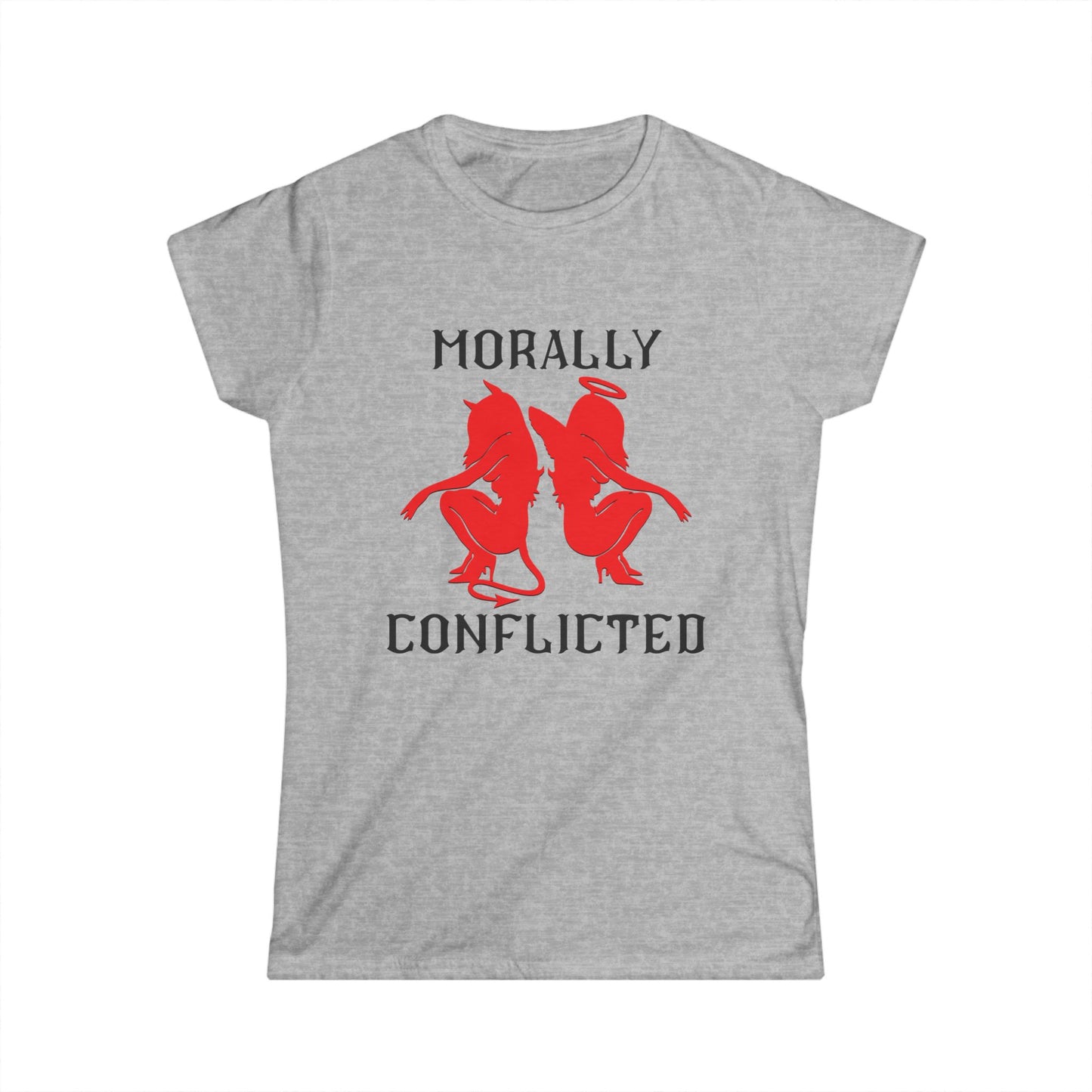 Morally Conflicted Women's Softstyle Tee, Cute Graphic Tee, Gift for Her, Casual Wear, Statement Shirt, Everyday Fashion