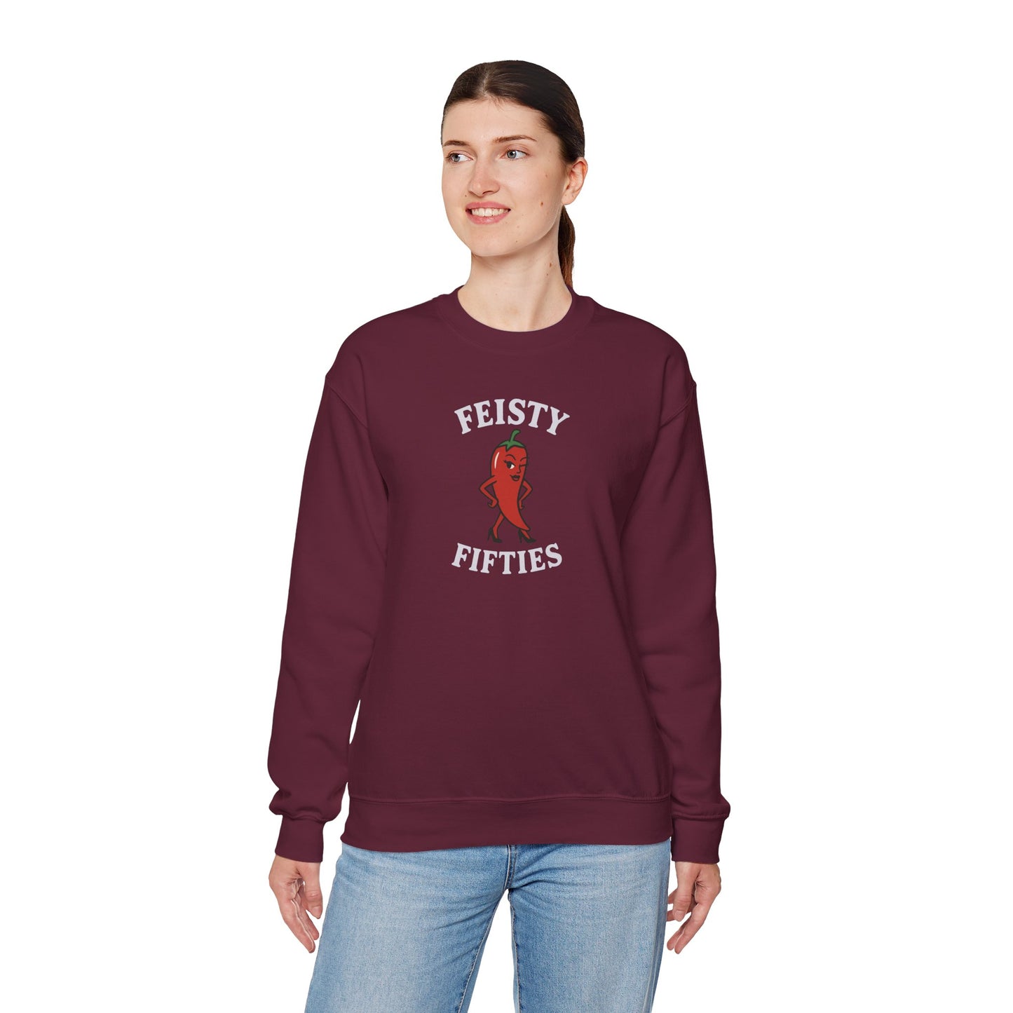 Feisty Fifties Sweatshirt - Unisex Crewneck, Cute Gift for Birthdays, Vintage Style, Cozy Fashion for Everyone