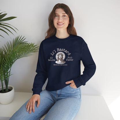 'Lil' Bastard' Jesus Marijuana Print, Perfect for Casual Style, Gift for Friends, Humor Apparel, Unisex Sweatshirt