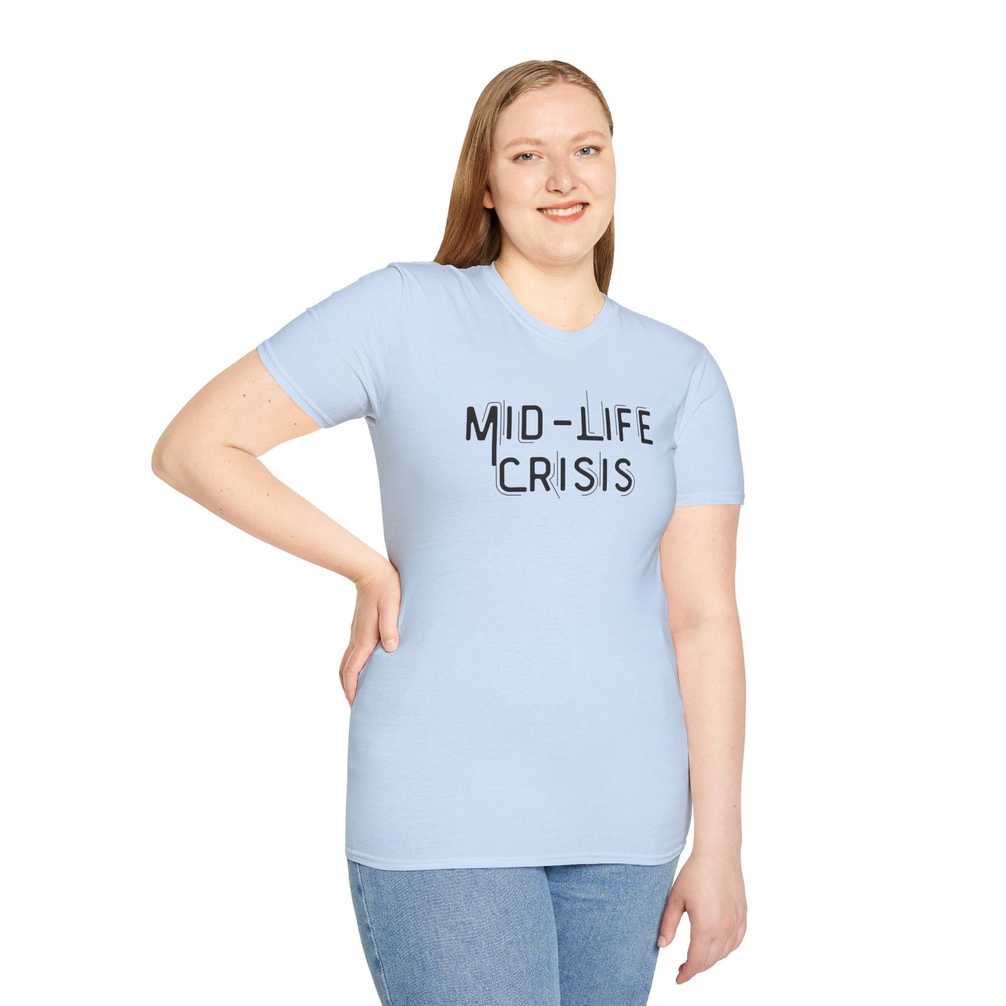 Mid-Life Crisis Unisex Softstyle T-Shirt, Funny Gift for Birthdays, Casual Wear, Humor Shirt, Great for Parties, Self-Care Tees