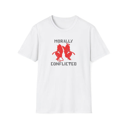 Morally Conflicted Unisex Softstyle T-Shirt - Quirky Graphic Tee, Gift for Friends, Casual Wear, Fun Statement Shirt, Unique Humor Apparel