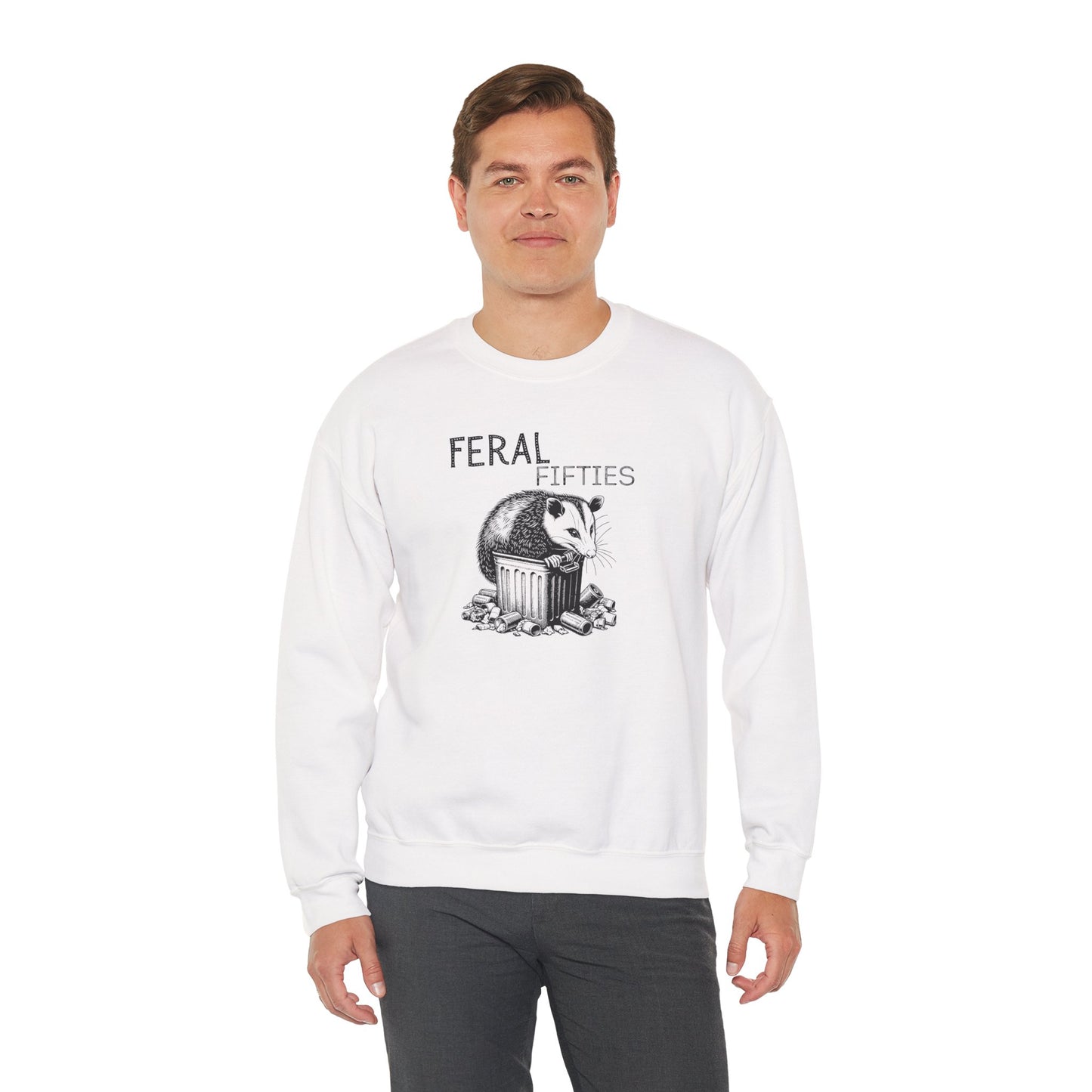 Feral Fifties Crewneck Sweatshirt, Funny Animal Sweatshirt, Gift for Animal Lovers, Casual Wear, Cozy Sweatshirt for Relaxation