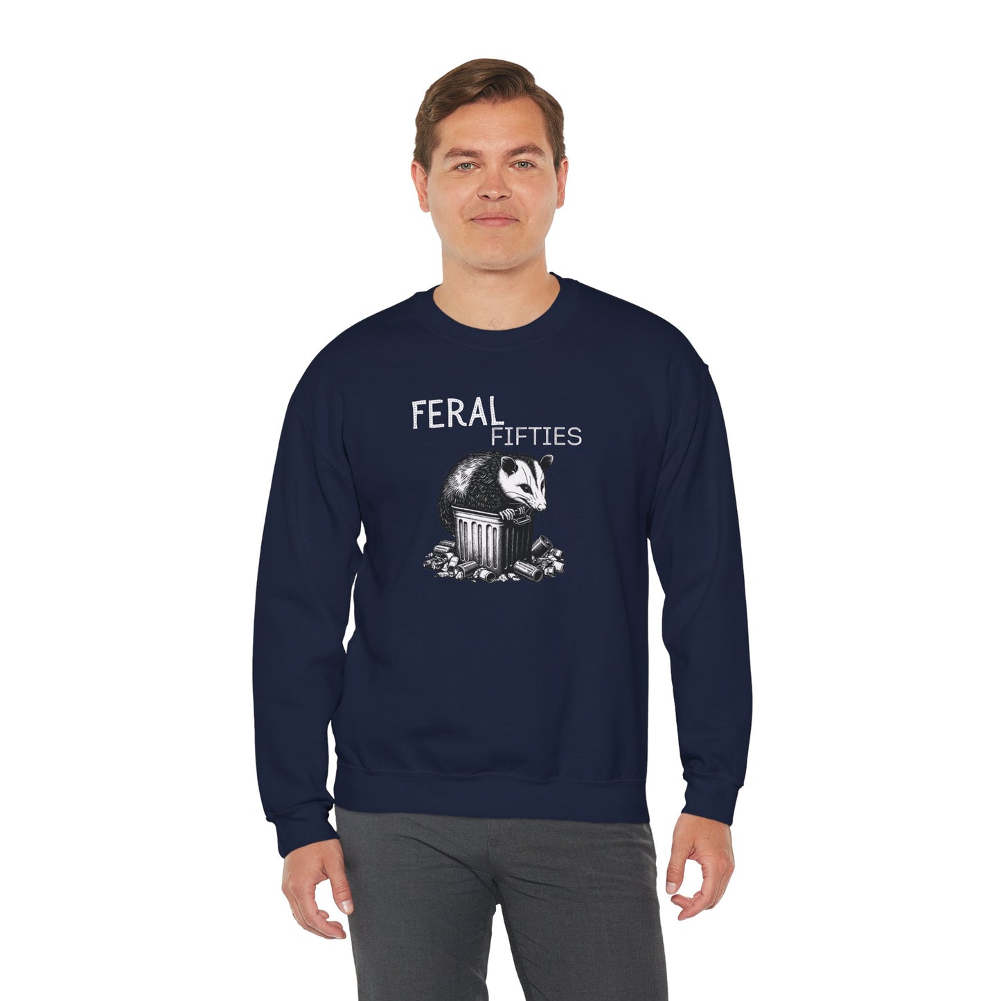Feral Fifties Crewneck Sweatshirt, Funny Animal Sweatshirt, Gift for Animal Lovers, Casual Wear, Cozy Sweatshirt for Relaxation