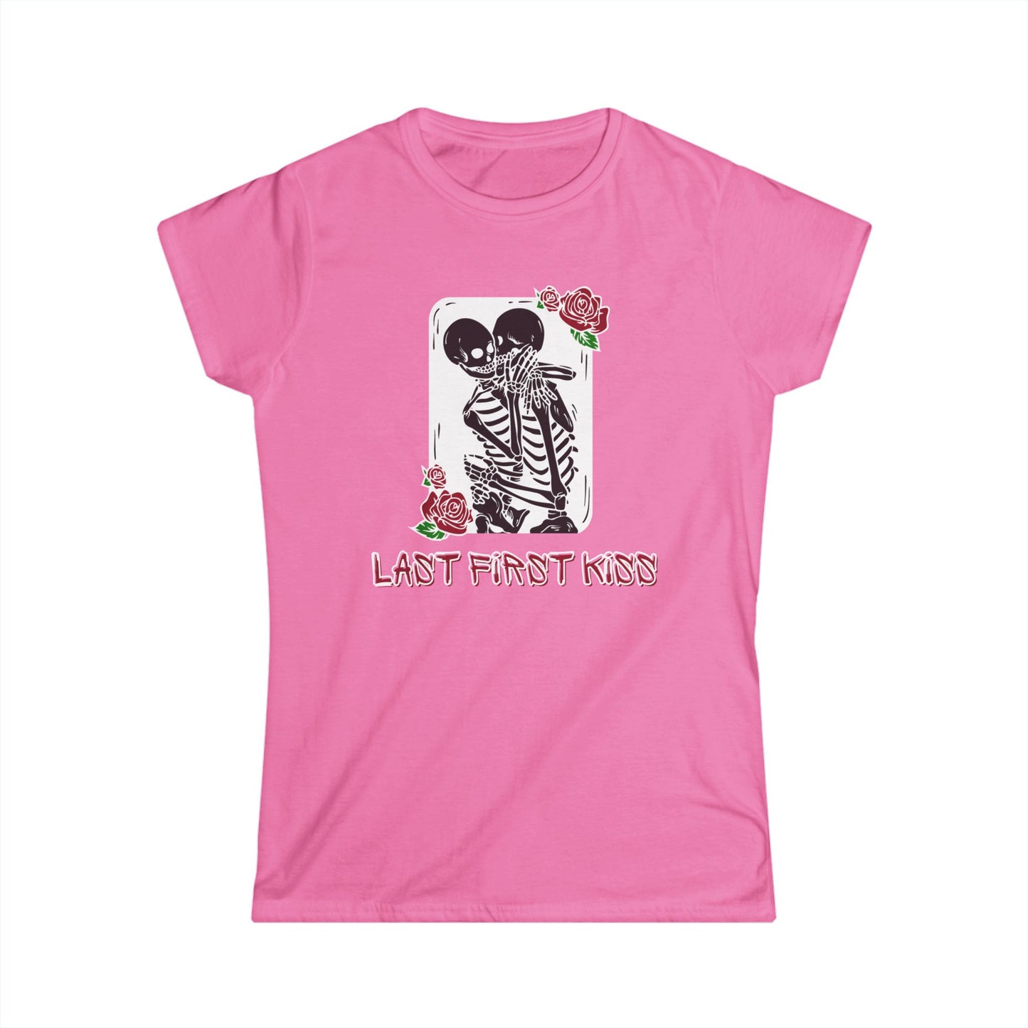 Last First Kiss Skeleton Love Women's Tee, Casual Halloween T-Shirt, Cute Skeleton Shirt