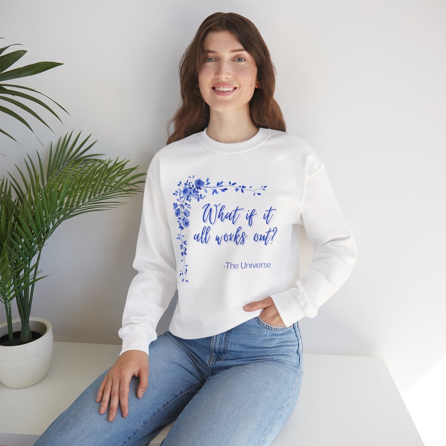"What if it all works out?" Floral Inspirational Unisex Heavy Blend™ Crewneck Sweatshirt