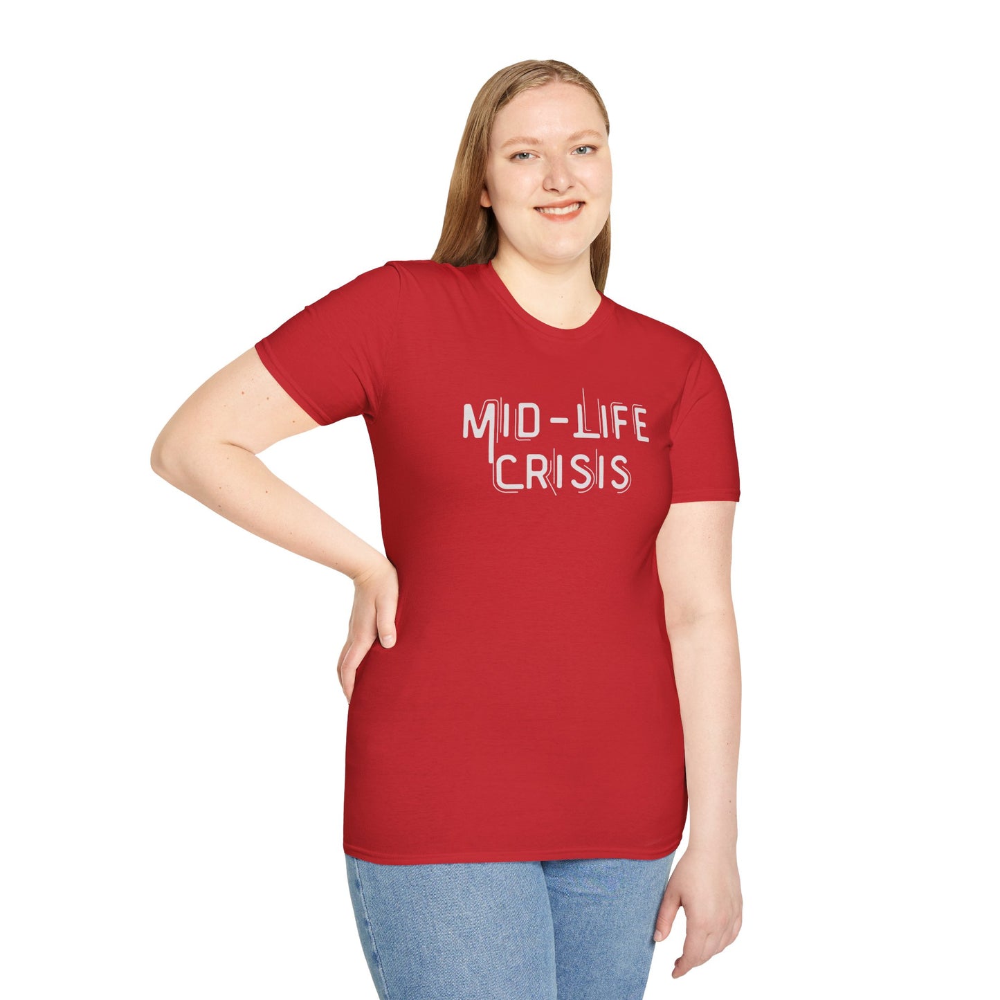 Mid-Life Crisis Unisex Softstyle T-Shirt, Funny Gift for Birthdays, Casual Wear, Humor Shirt, Great for Parties, Self-Care Tees