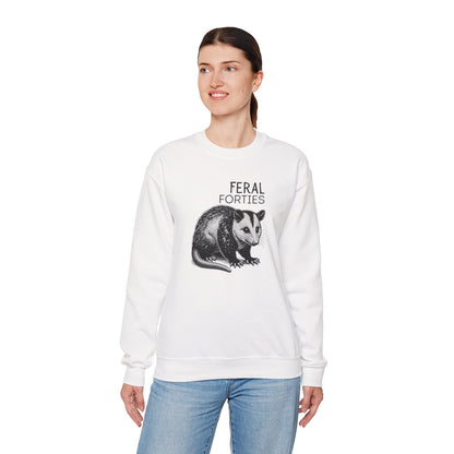 Feral Forties Sweatshirt, Funny Graphic Sweatshirt, Unisex Crewneck, Birthday Gift for Him/Her, Cozy Lounge Apparel
