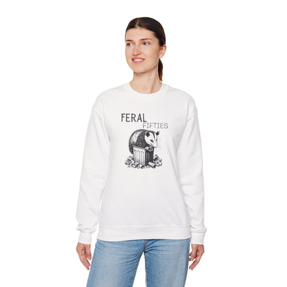 Feral Fifties Crewneck Sweatshirt, Funny Animal Sweatshirt, Gift for Animal Lovers, Casual Wear, Cozy Sweatshirt for Relaxation