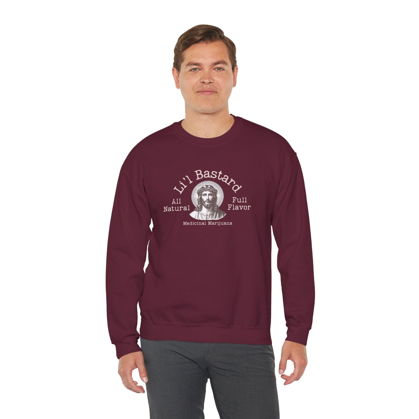 'Lil' Bastard' Jesus Marijuana Print, Perfect for Casual Style, Gift for Friends, Humor Apparel, Unisex Sweatshirt