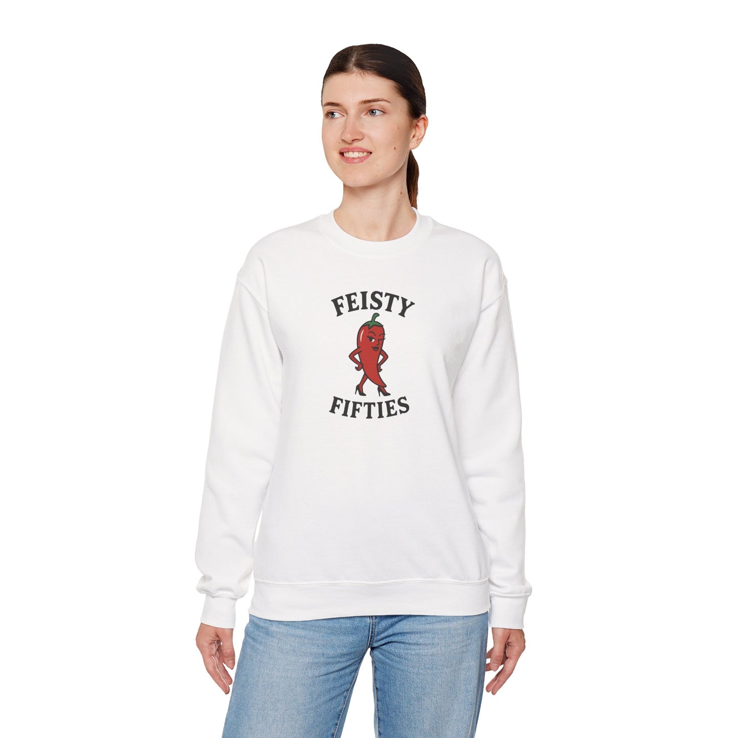 Feisty Fifties Sweatshirt - Unisex Crewneck, Cute Gift for Birthdays, Vintage Style, Cozy Fashion for Everyone