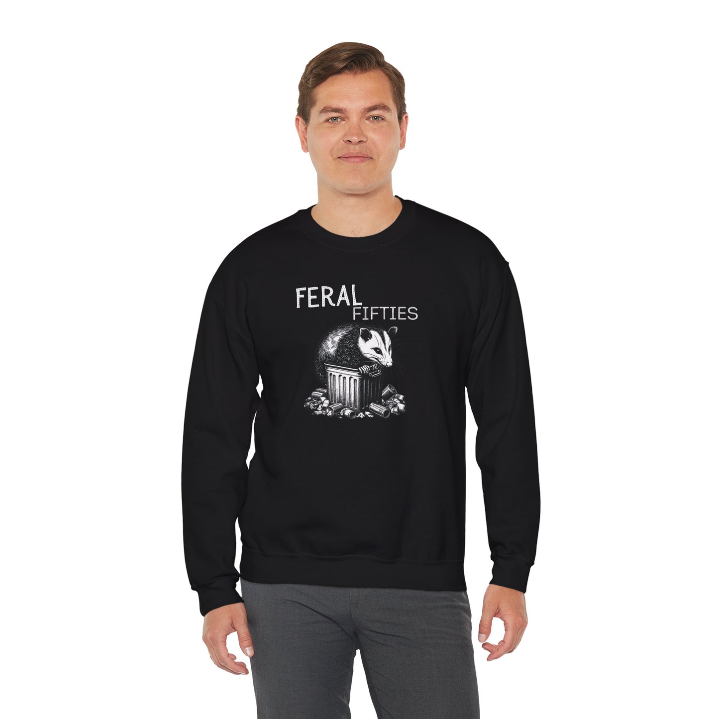 Feral Fifties Crewneck Sweatshirt, Funny Animal Sweatshirt, Gift for Animal Lovers, Casual Wear, Cozy Sweatshirt for Relaxation