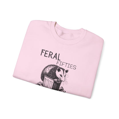 Feral Fifties Crewneck Sweatshirt, Funny Animal Sweatshirt, Gift for Animal Lovers, Casual Wear, Cozy Sweatshirt for Relaxation