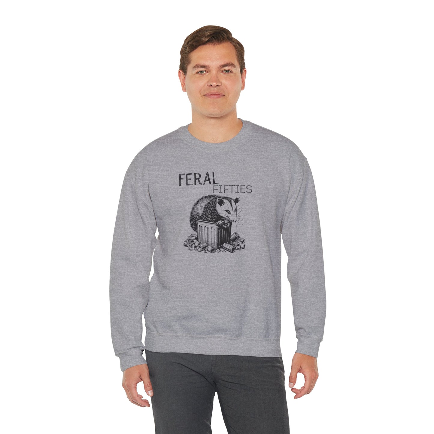 Feral Fifties Crewneck Sweatshirt, Funny Animal Sweatshirt, Gift for Animal Lovers, Casual Wear, Cozy Sweatshirt for Relaxation