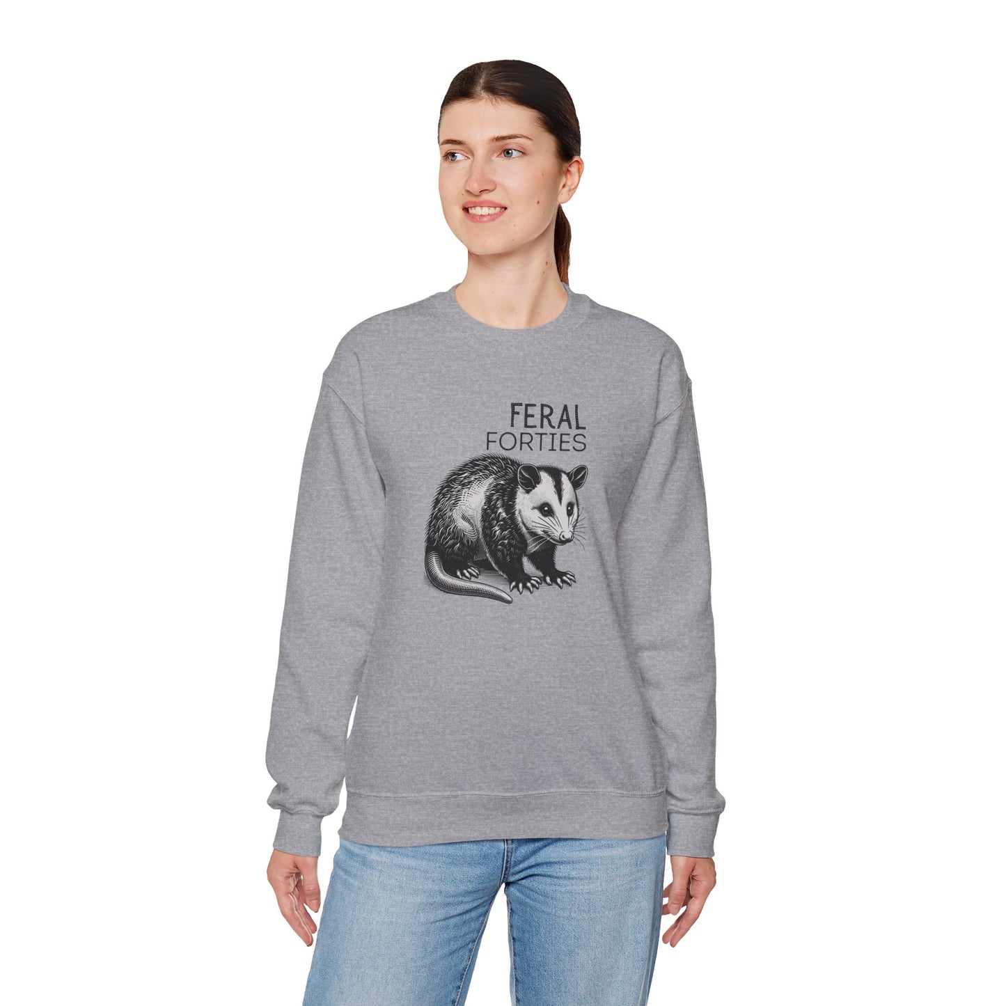 Feral Forties Sweatshirt, Funny Graphic Sweatshirt, Unisex Crewneck, Birthday Gift for Him/Her, Cozy Lounge Apparel