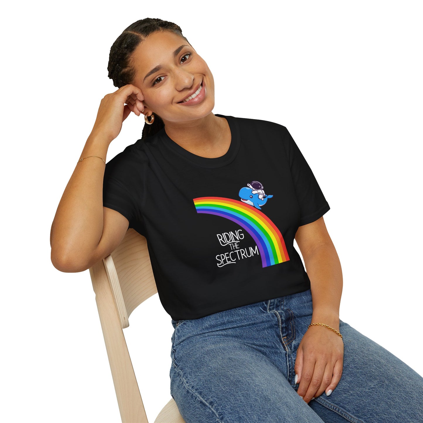 Riding the Spectrum T-Shirt - Joyful Unisex Tee for Celebrations, Gift for Friends, LGBTQ+ Pride, Positive Vibes, Casual Wear