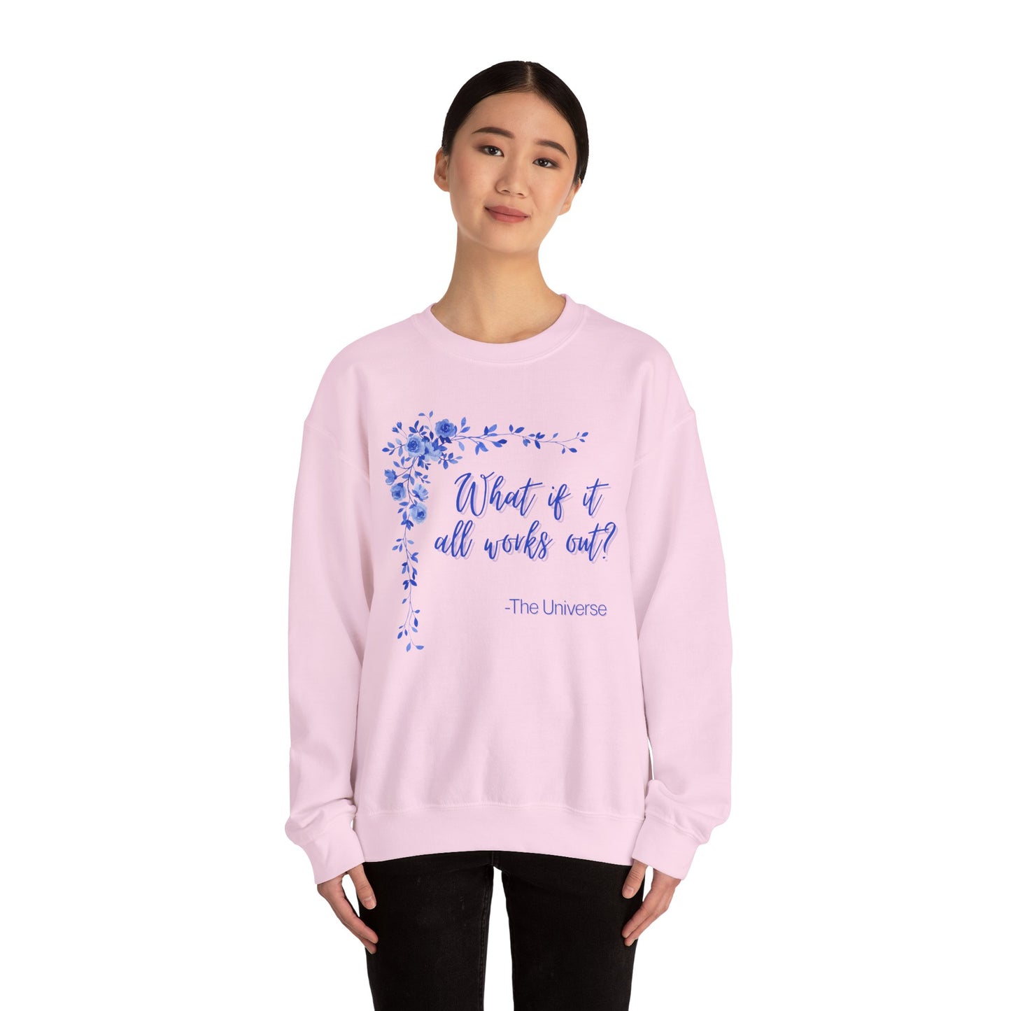 "What if it all works out?" Floral Inspirational Unisex Heavy Blend™ Crewneck Sweatshirt