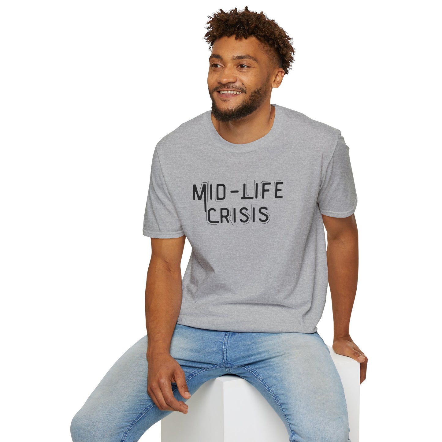 Mid-Life Crisis Unisex Softstyle T-Shirt, Funny Gift for Birthdays, Casual Wear, Humor Shirt, Great for Parties, Self-Care Tees