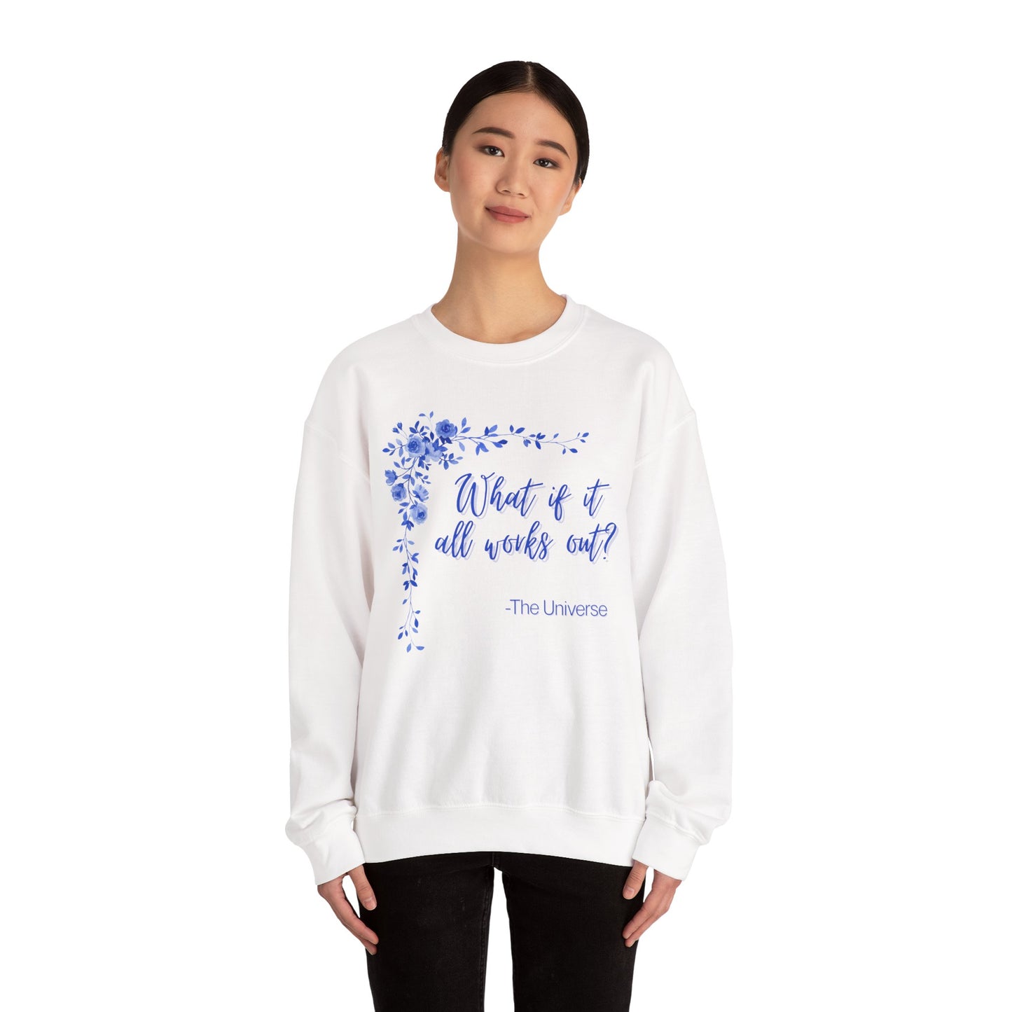 "What if it all works out?" Floral Inspirational Unisex Heavy Blend™ Crewneck Sweatshirt