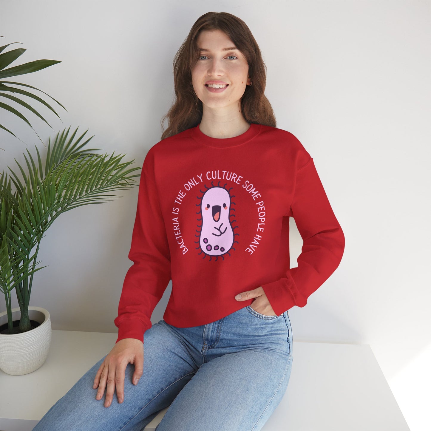 "Bacteria Is The Only Culture" Cute Pink Germ Graphic Sweatshirt