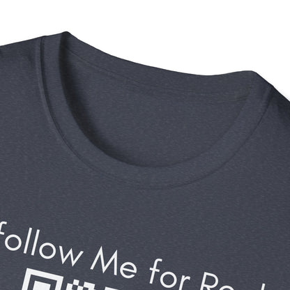 'Unfollow Me for Real' QR Code Design, Unisex Softstyle Tee, Casual Wear, Social Media Humor, Gift for Friends, Trendy Statement Tee