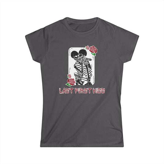 Last First Kiss Skeleton Love Women's Tee, Casual Halloween T-Shirt, Cute Skeleton Shirt