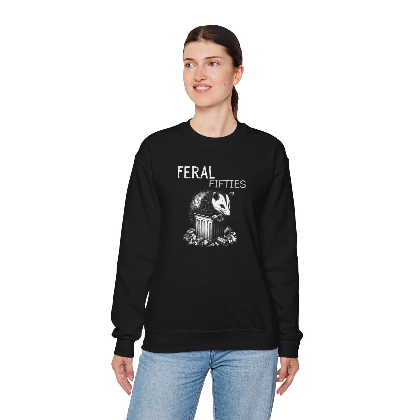 Feral Fifties Crewneck Sweatshirt, Funny Animal Sweatshirt, Gift for Animal Lovers, Casual Wear, Cozy Sweatshirt for Relaxation