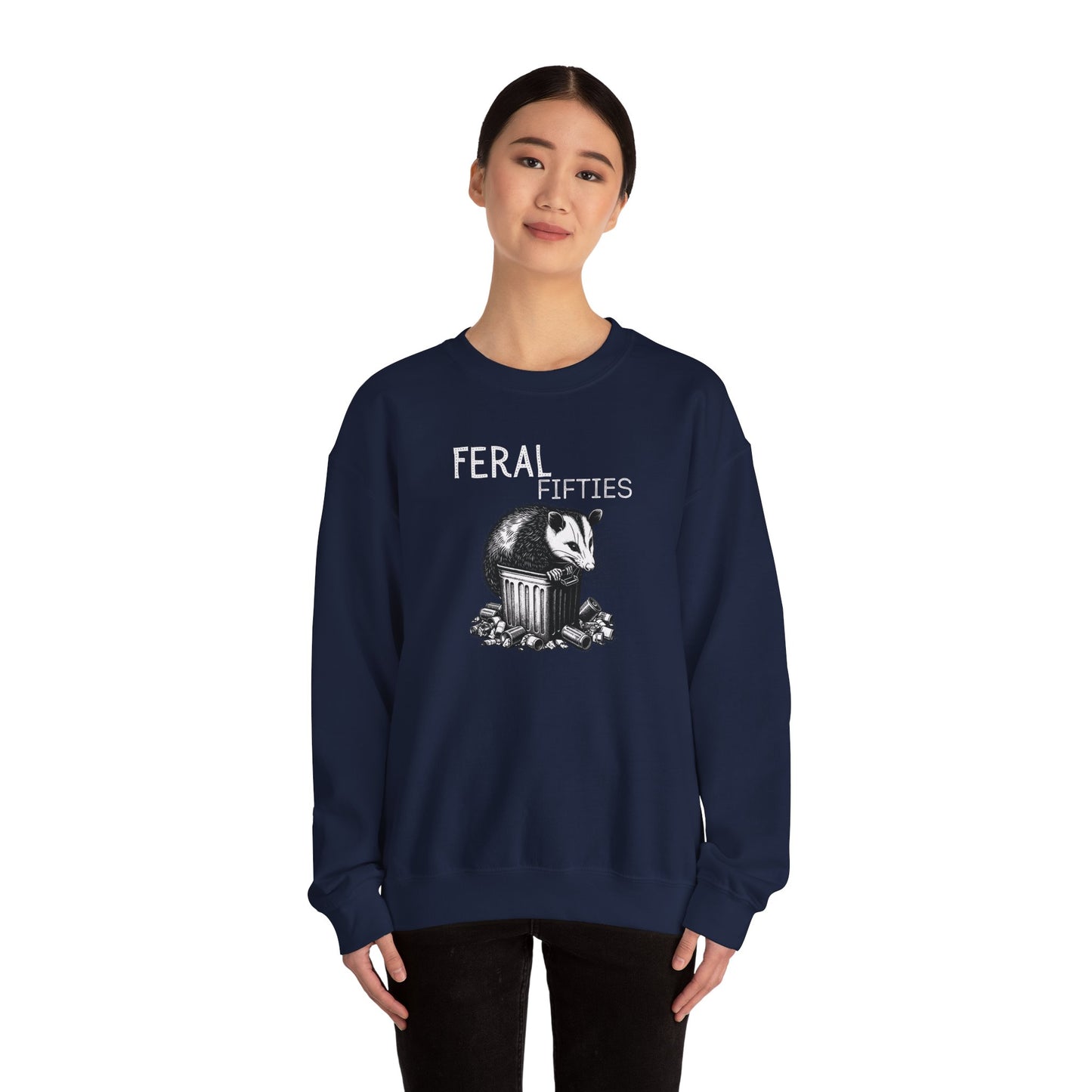 Feral Fifties Crewneck Sweatshirt, Funny Animal Sweatshirt, Gift for Animal Lovers, Casual Wear, Cozy Sweatshirt for Relaxation
