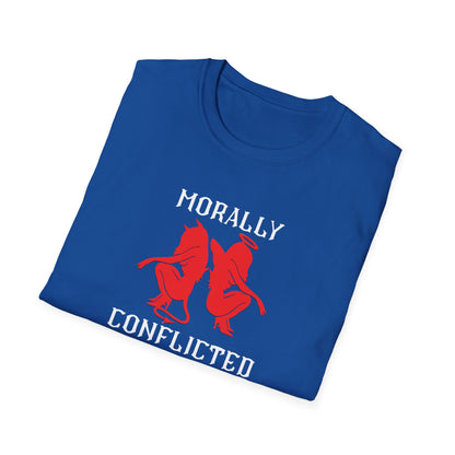 Morally Conflicted Unisex Softstyle T-Shirt - Quirky Graphic Tee, Gift for Friends, Casual Wear, Fun Statement Shirt, Unique Humor Apparel