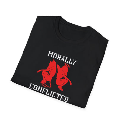 Morally Conflicted Unisex Softstyle T-Shirt - Quirky Graphic Tee, Gift for Friends, Casual Wear, Fun Statement Shirt, Unique Humor Apparel